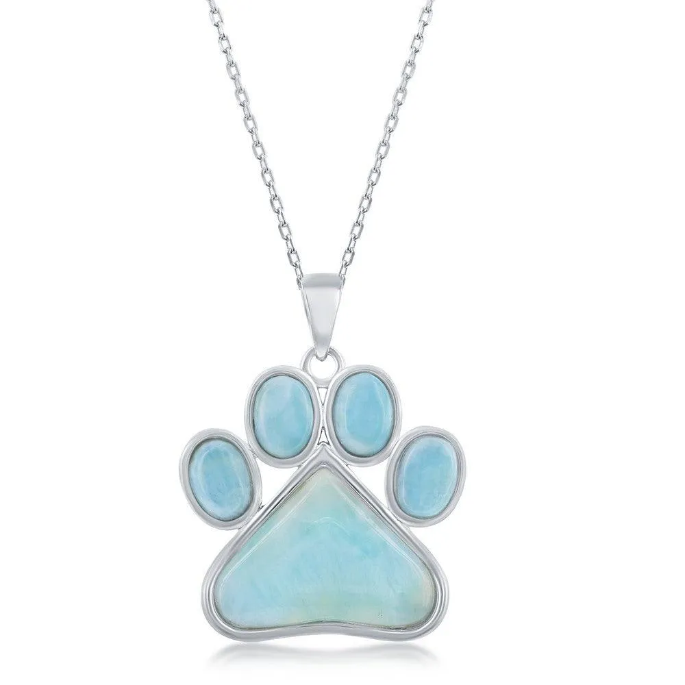 Sterling Silver Larimar Paw Print Pendant 