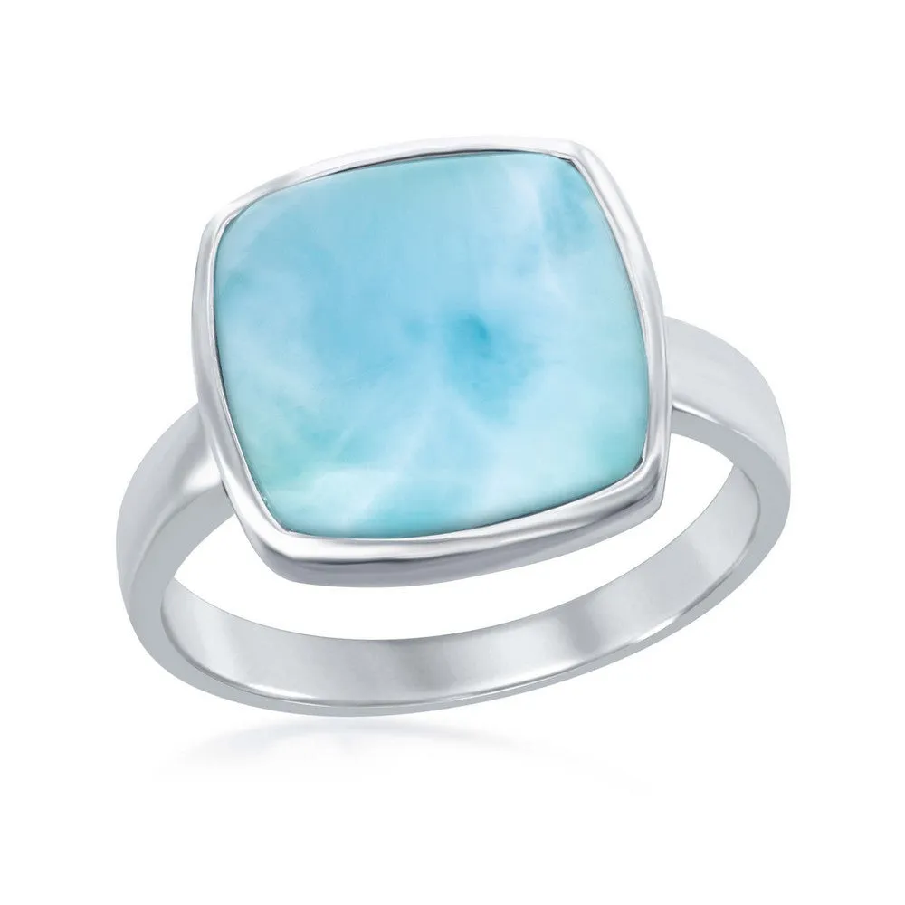 Sterling Silver Larimar Square Ring, Size 9 