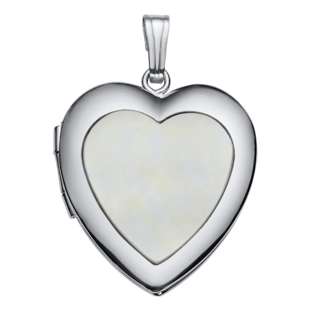Sterling Silver Mother of Pearl Heart Locket Necklace 18" 