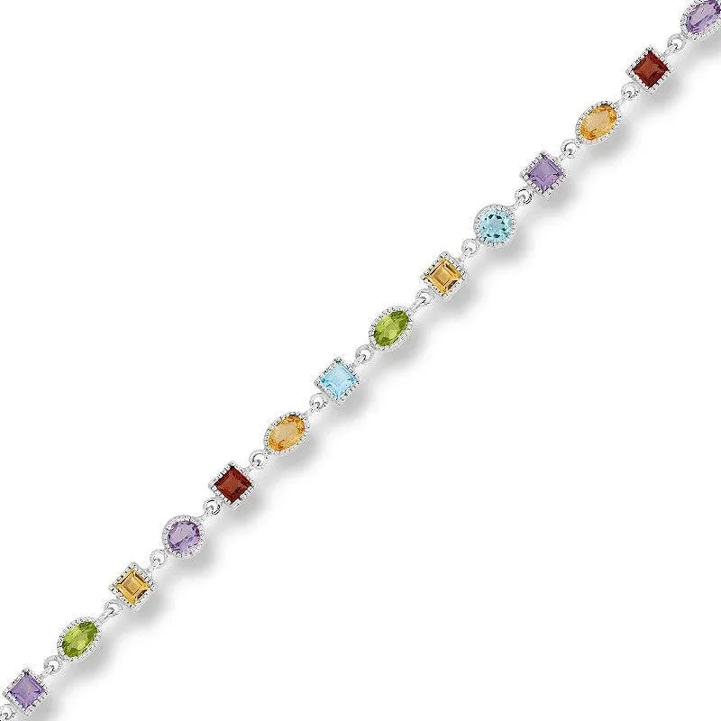Sterling Silver Multi Colored Gemstone 8.202 cttw Bracelet 