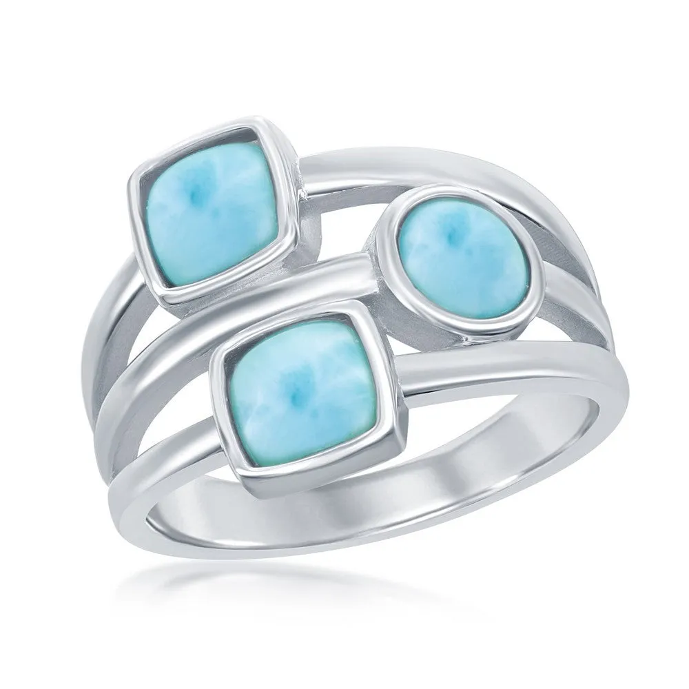 Sterling Silver Multi-Shaped Larimar Triple Band Ring, Size 9 