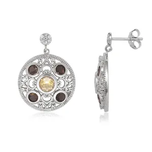 Sterling Silver Multicolored Round Topaz Earrings 