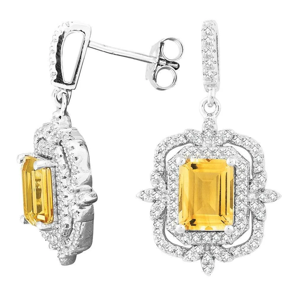 Sterling Silver Octagon Citrine Topaz Earrings 