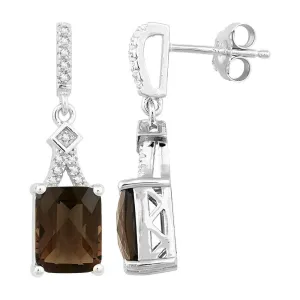 Sterling Silver Octagon Smoky Quartz Earrings 