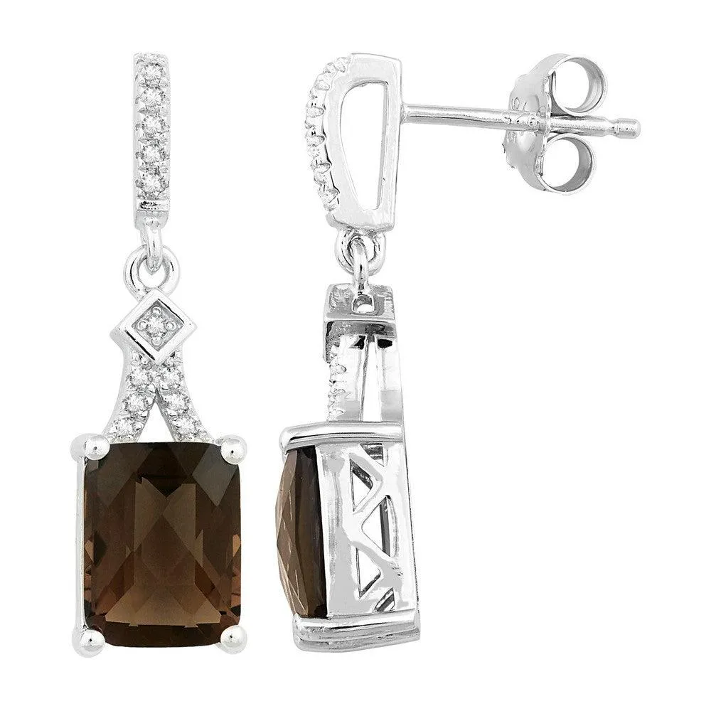 Sterling Silver Octagon Smoky Quartz Earrings 