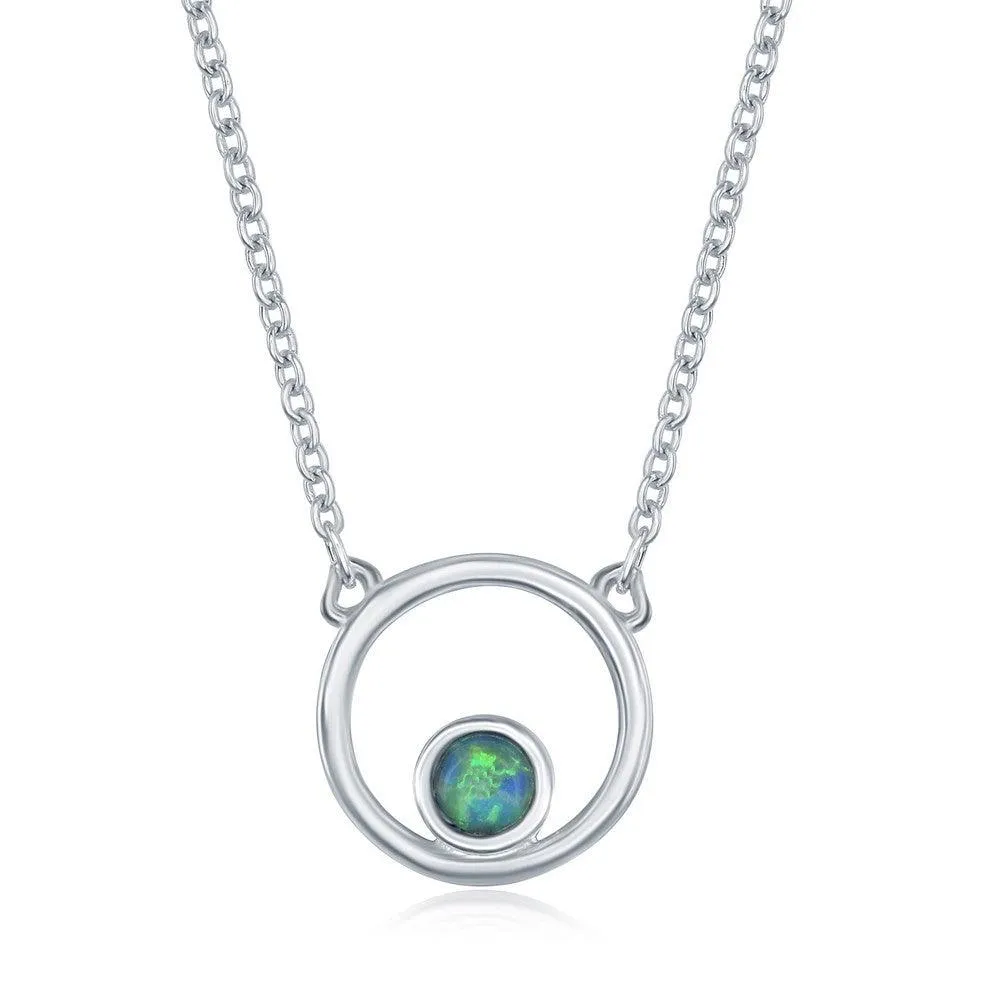 Sterling Silver Open Circle with Blue Inlay Opal Necklace 