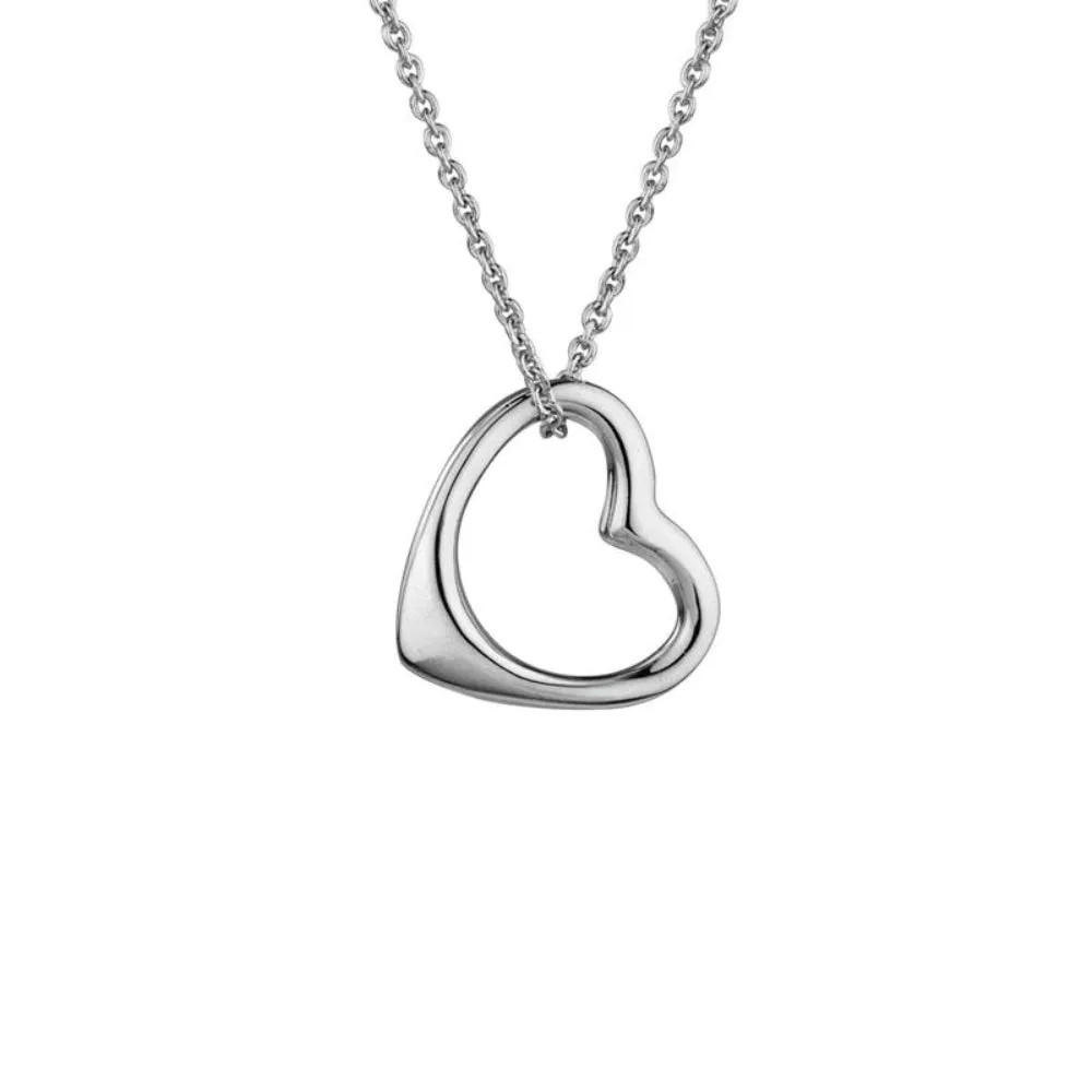 Sterling Silver Open Heart Pendant Necklace 