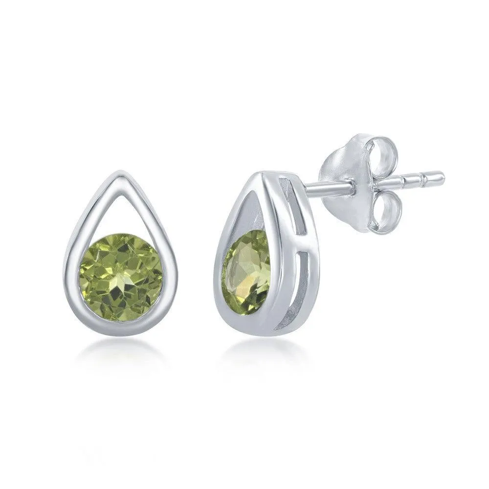 Sterling Silver Open Pear Shaped Peridot Earrings 
