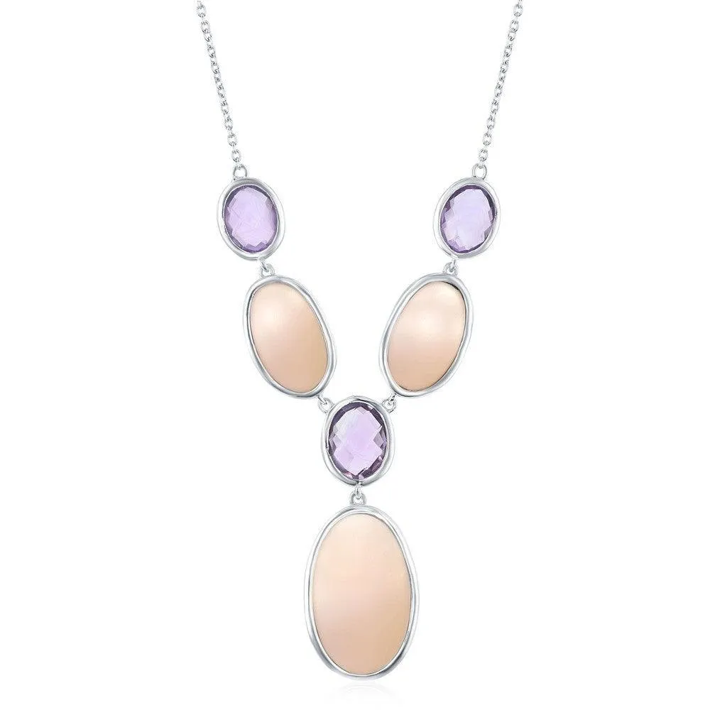 Sterling Silver Oval Amethyst and Pink MOP Y Necklace 