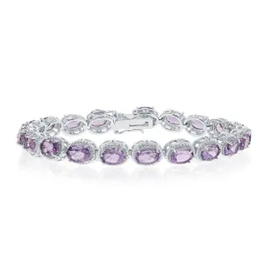 Sterling Silver Oval Amethyst with Rope Border Bracelet, 7.5" 