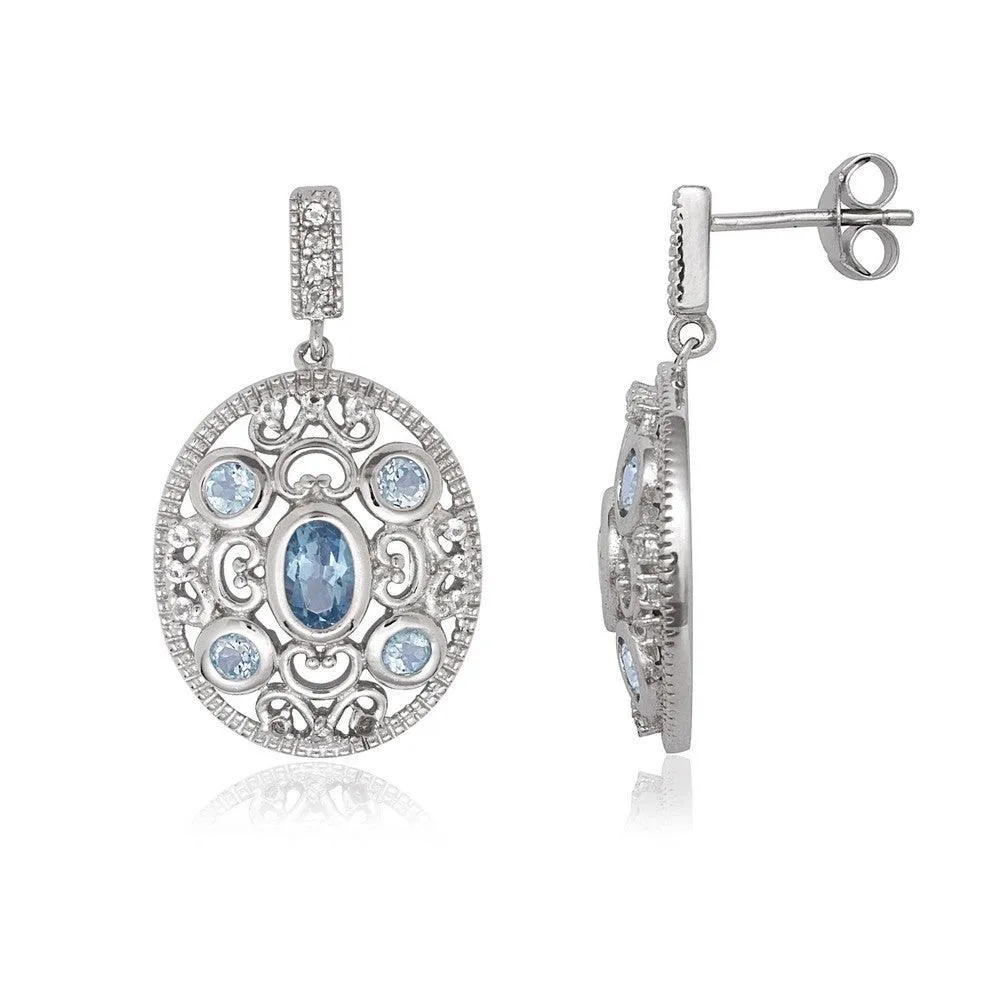 Sterling Silver Oval Blue and White Topaz Earrings 
