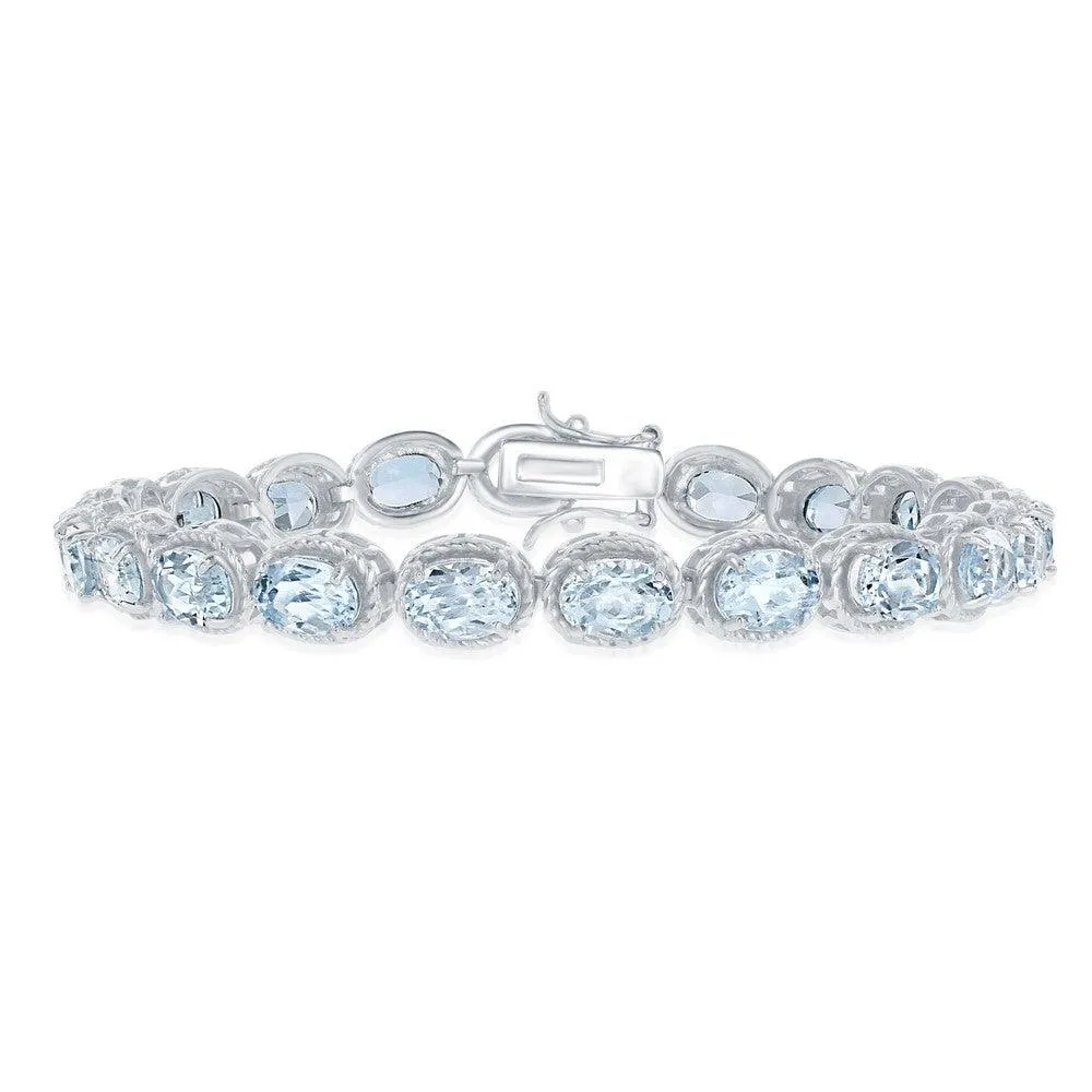 Sterling Silver Oval Blue Topaz with Rope Border Bracelet 