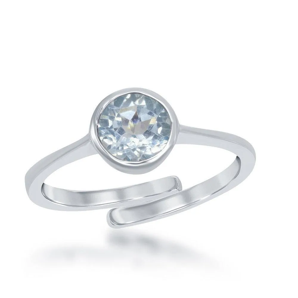 Sterling Silver "December" Blue Topaz Bezel Set Ring 