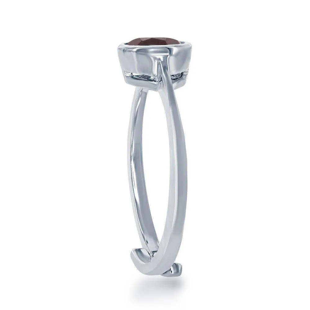 Sterling Silver "January" Garnet Bezel Set Ring