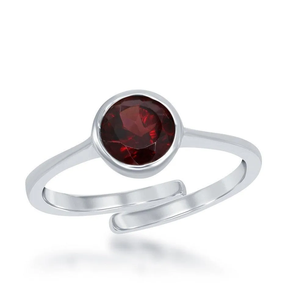 Sterling Silver "January" Garnet Bezel Set Ring 