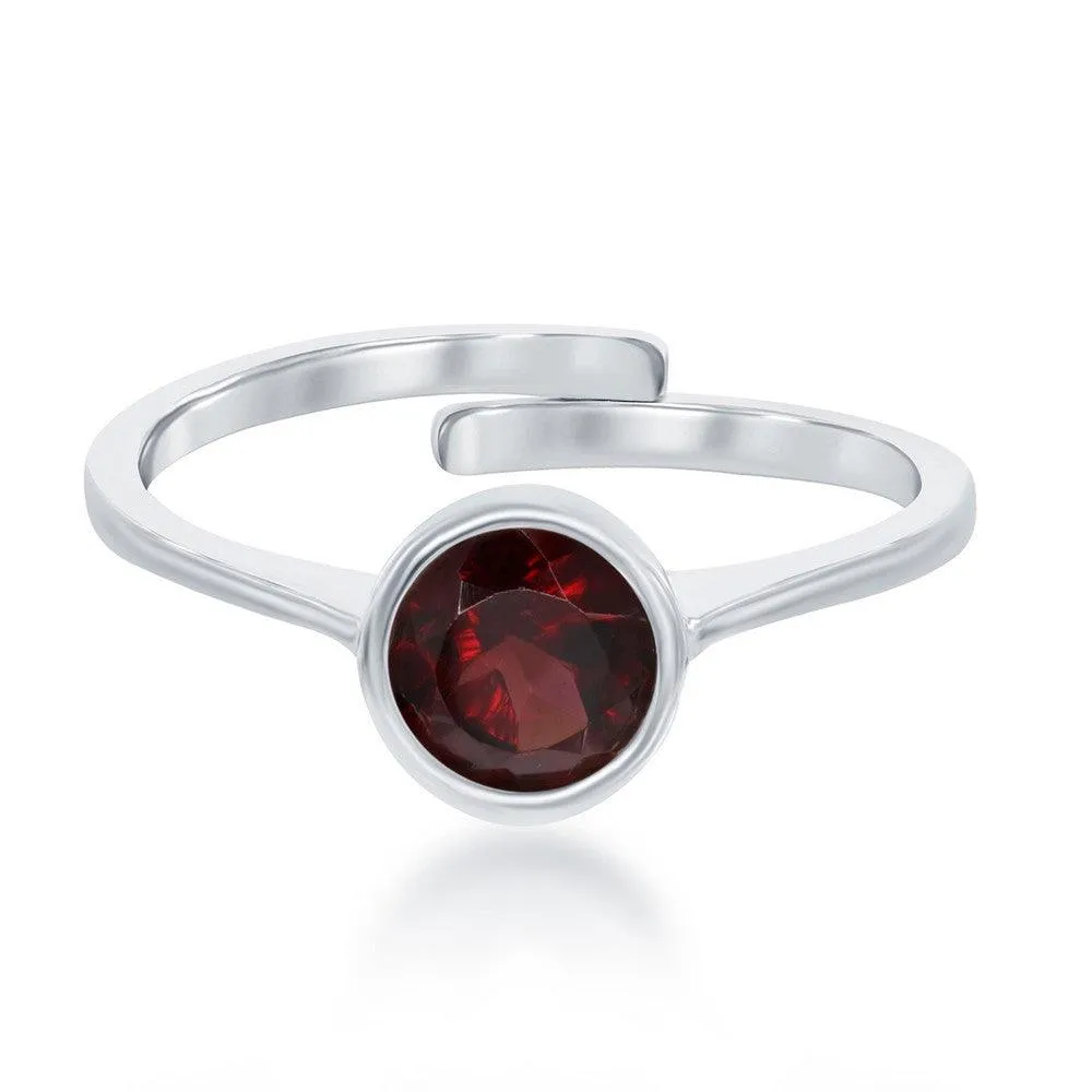 Sterling Silver "January" Garnet Bezel Set Ring