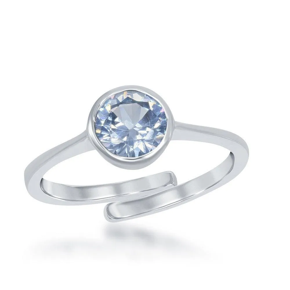 Sterling Silver "March" Aquamarine Bezel Set Ring 