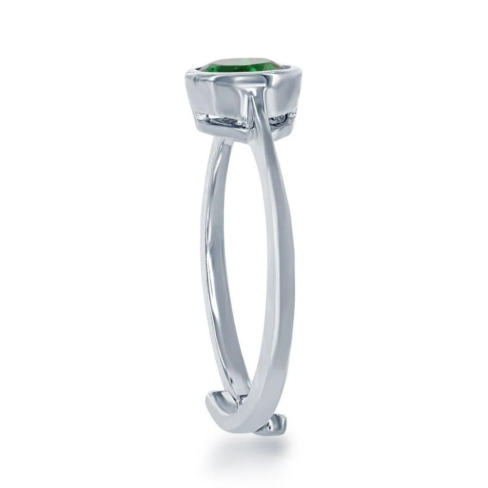 Sterling Silver "May" Emerald Bezel Set Ring
