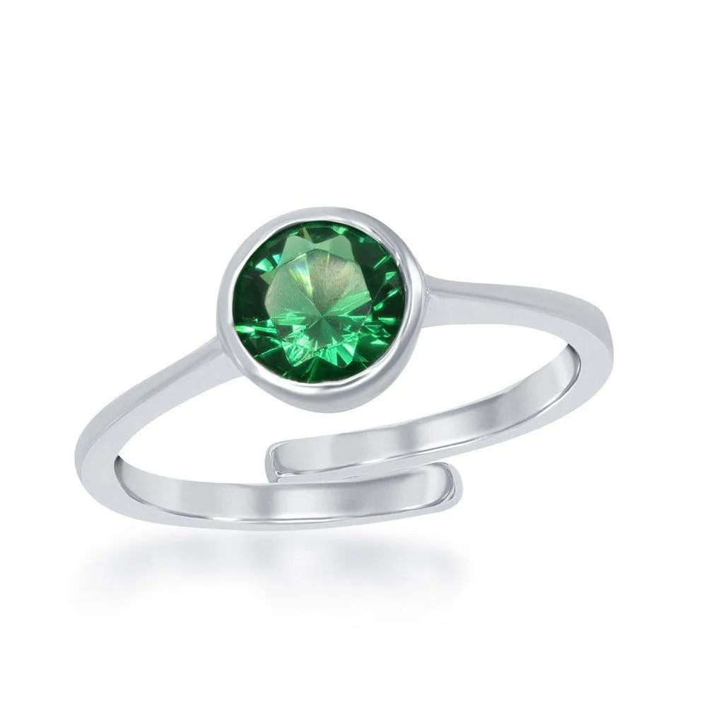 Sterling Silver "May" Emerald Bezel Set Ring 