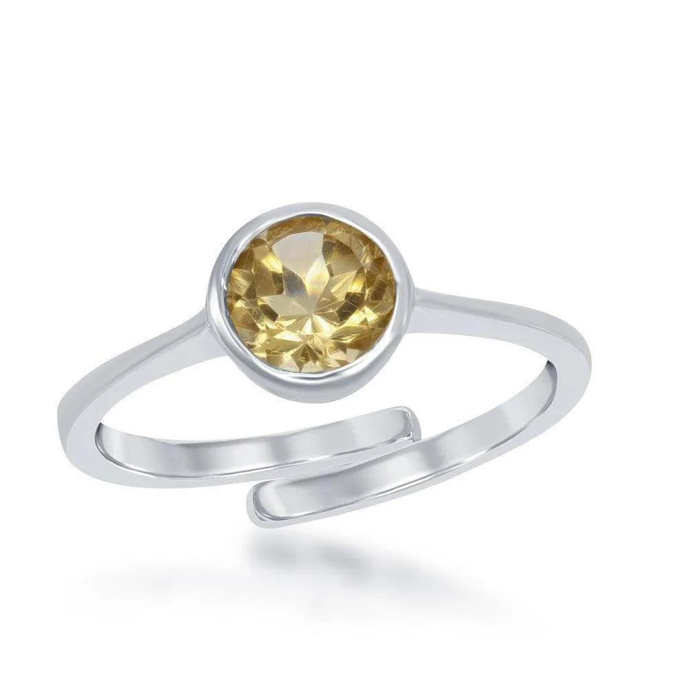 Sterling Silver "November" Citrine Bezel Set Ring 