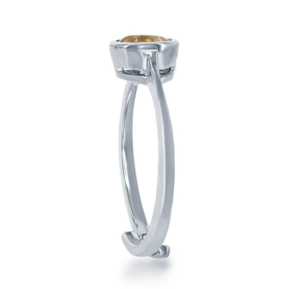 Sterling Silver "November" Citrine Bezel Set Ring