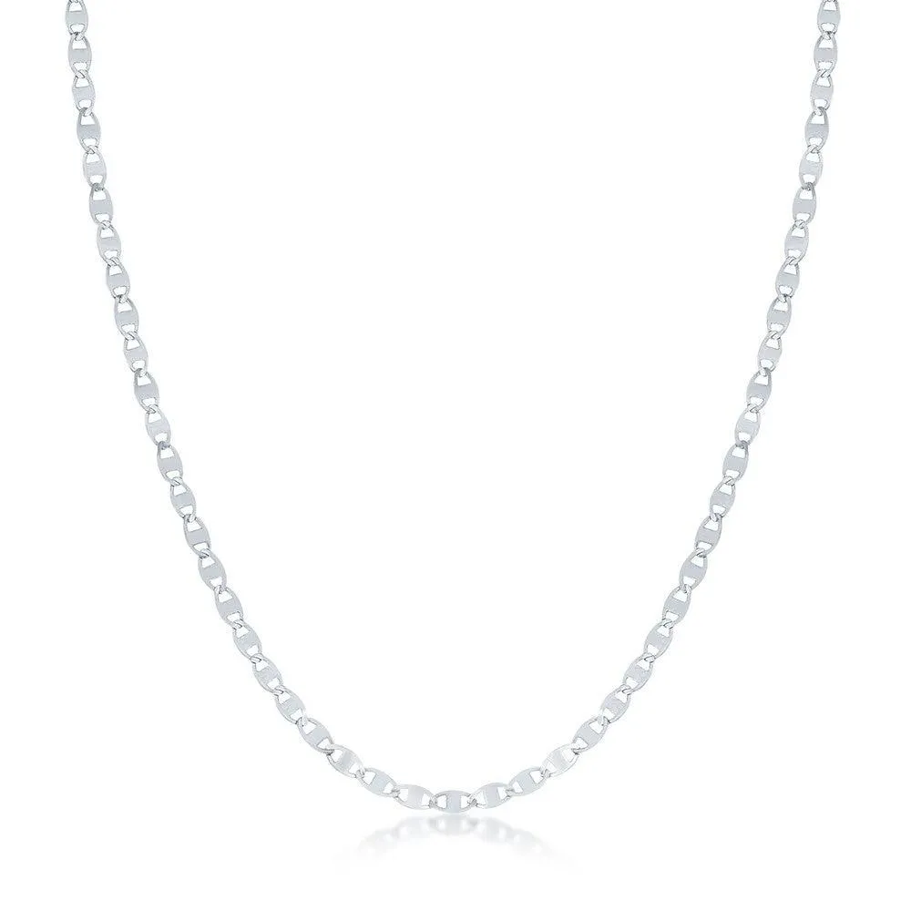 Sterling Silver Rhodium Plated Mirror and Mariner Rosary Chain