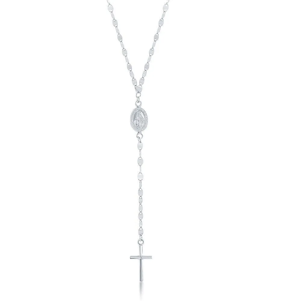 Sterling Silver Rhodium Plated Mirror and Mariner Rosary Chain
