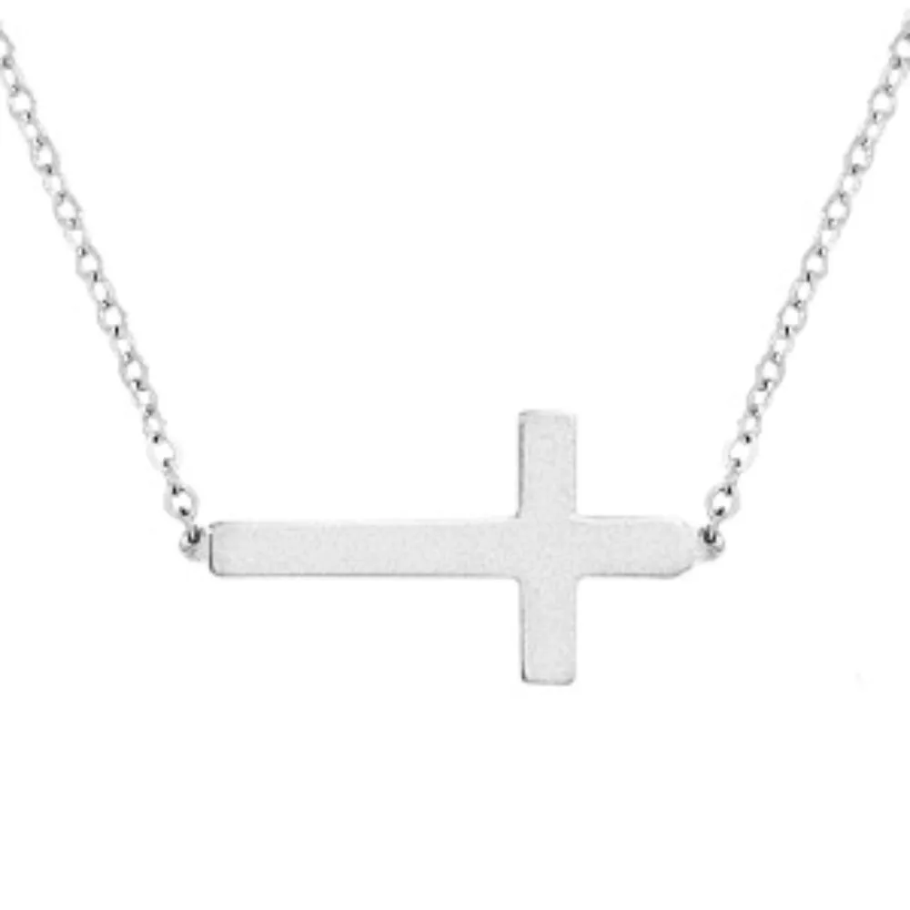 Sterling Silver Sideways Cross Necklace 
