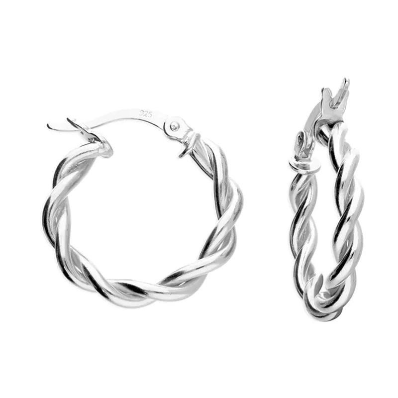 Sterling Silver Twist Hoop Earrings (20mm) 