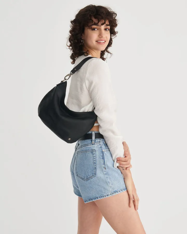 STITCH & HIDE LEATHER FRANKIE MINI SHOULDER BAG BLACK - FREE WALLET POUCH