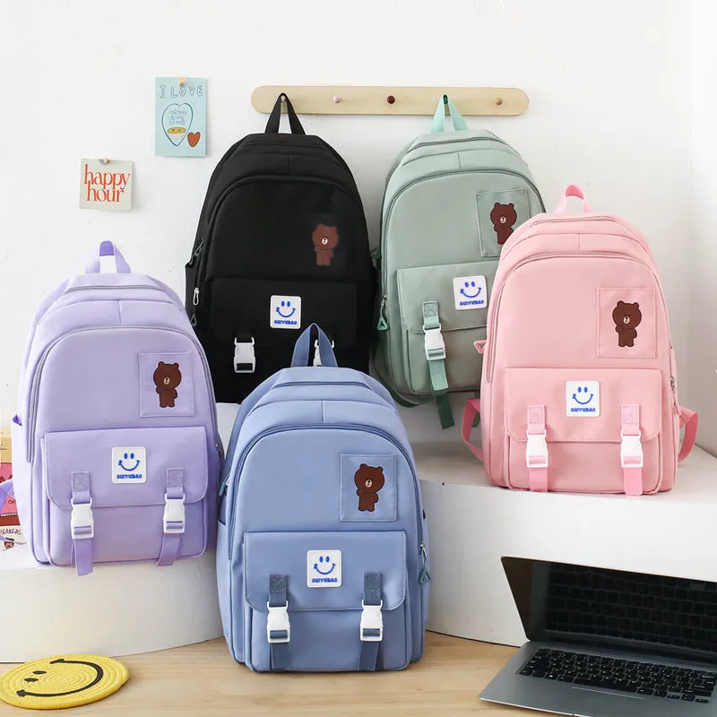 Student 4-piece cute embroidery bear backpack 