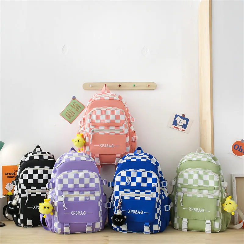 Student Backpack Checkerboard Backpack 4-piece Set 