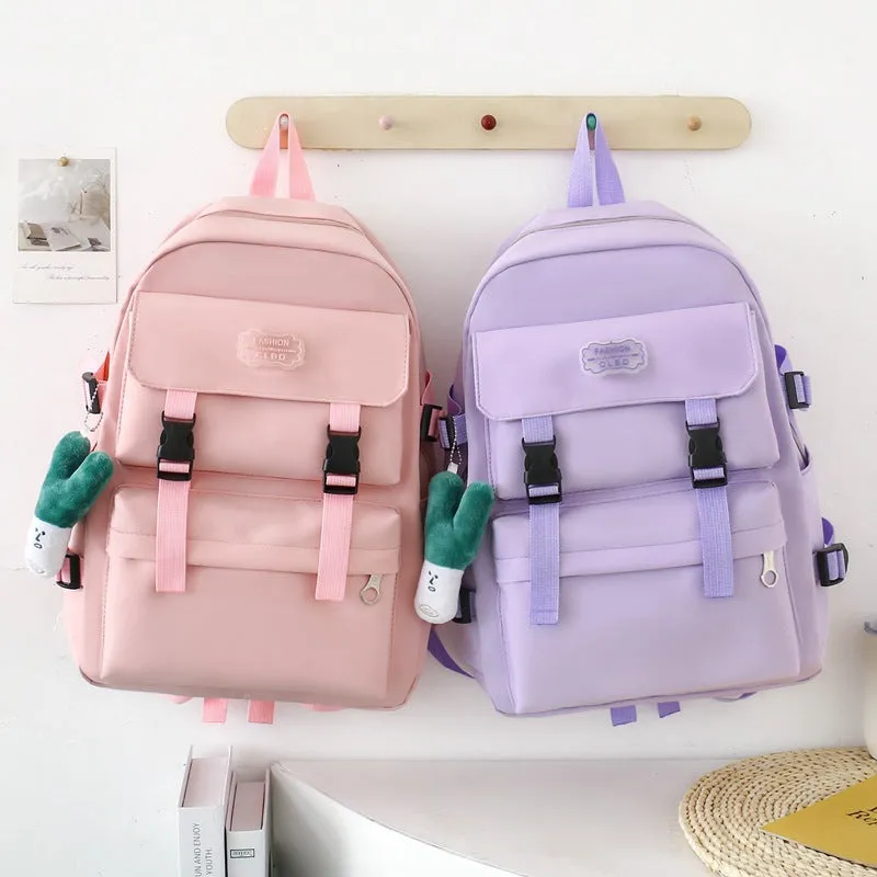 Student large capacity four-piece canvas school bag