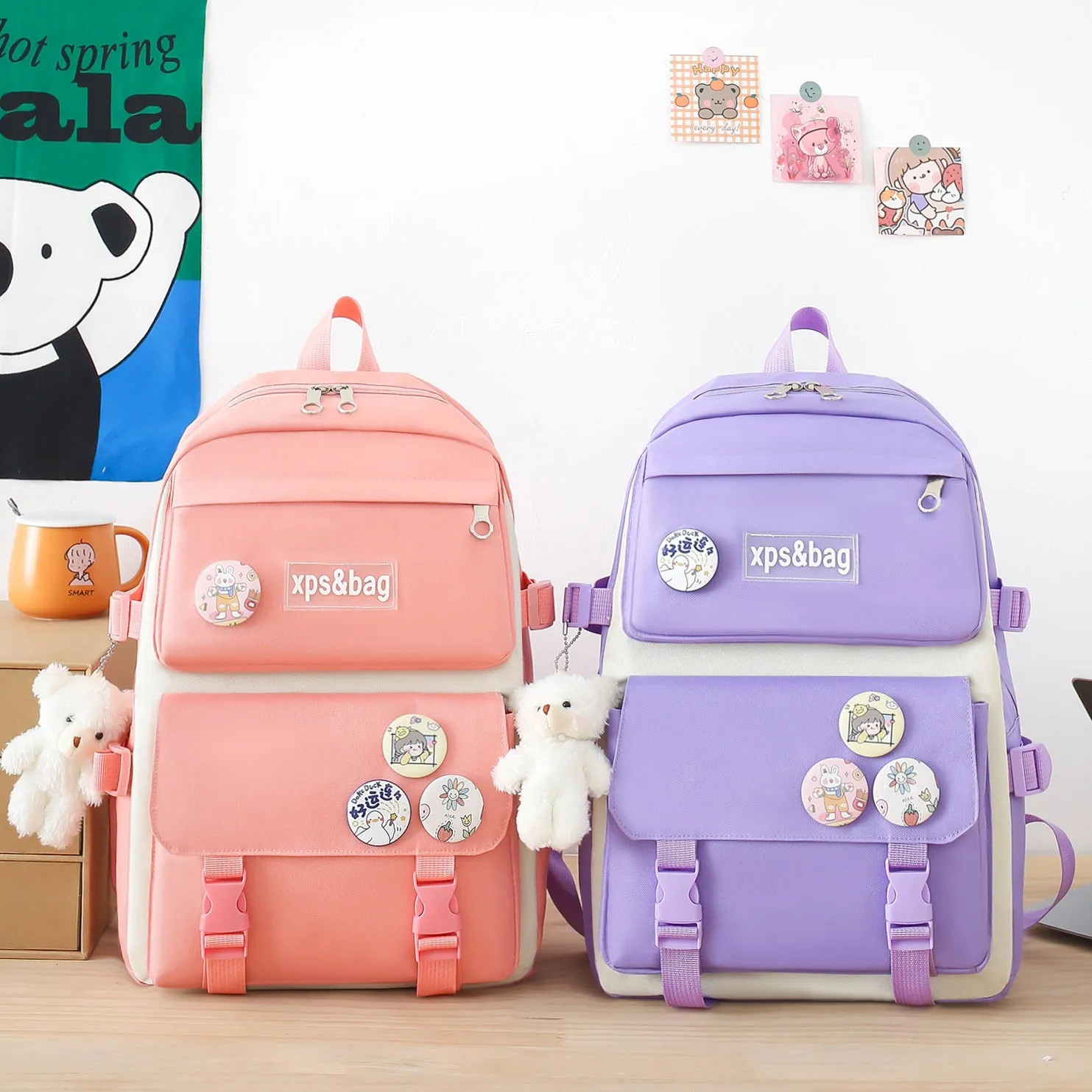 Student school bag contrast color nylon backpack 