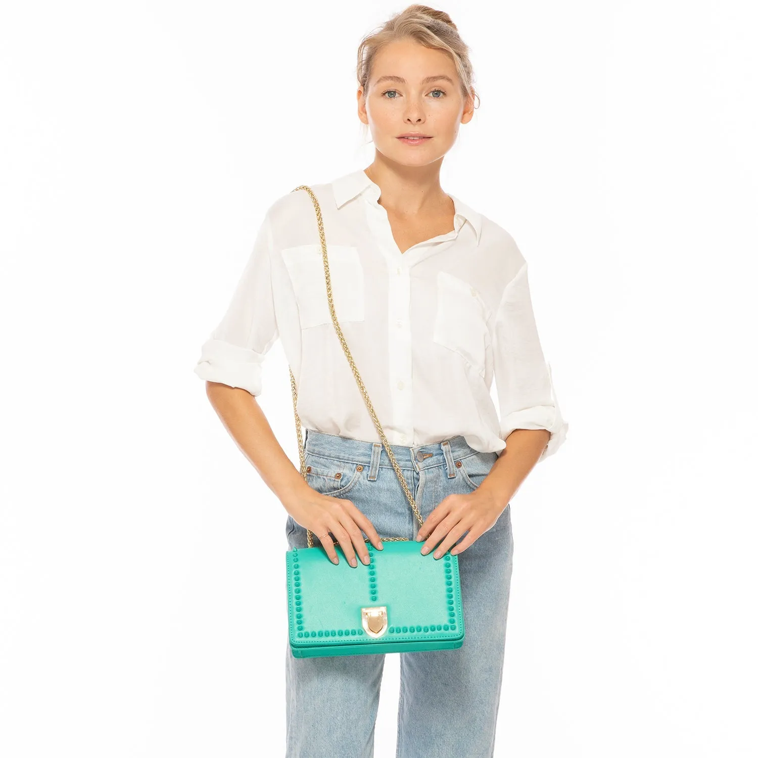 SUSU Josie Green Leather Shoulder Bag With Chain Strap