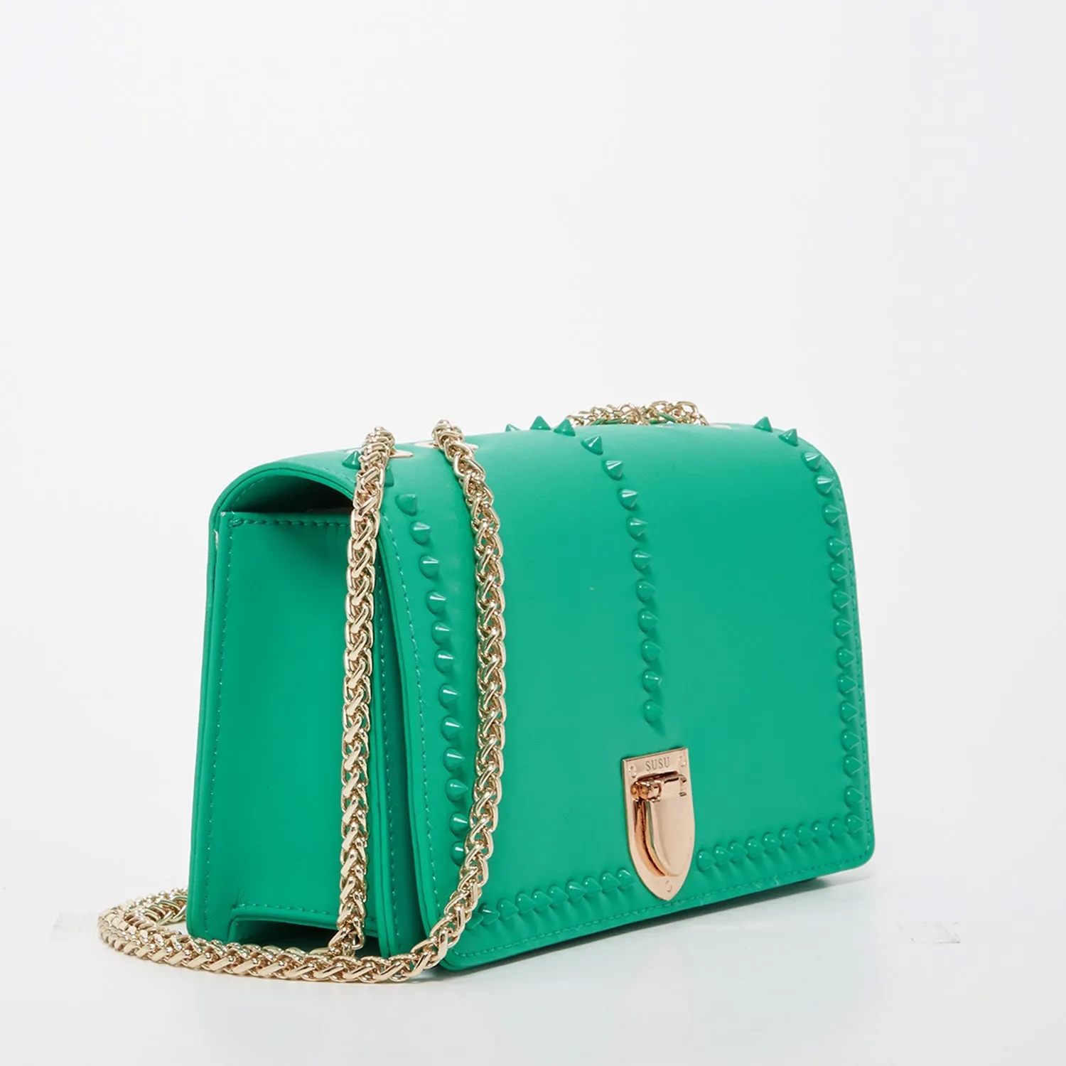 SUSU Josie Green Leather Shoulder Bag With Chain Strap