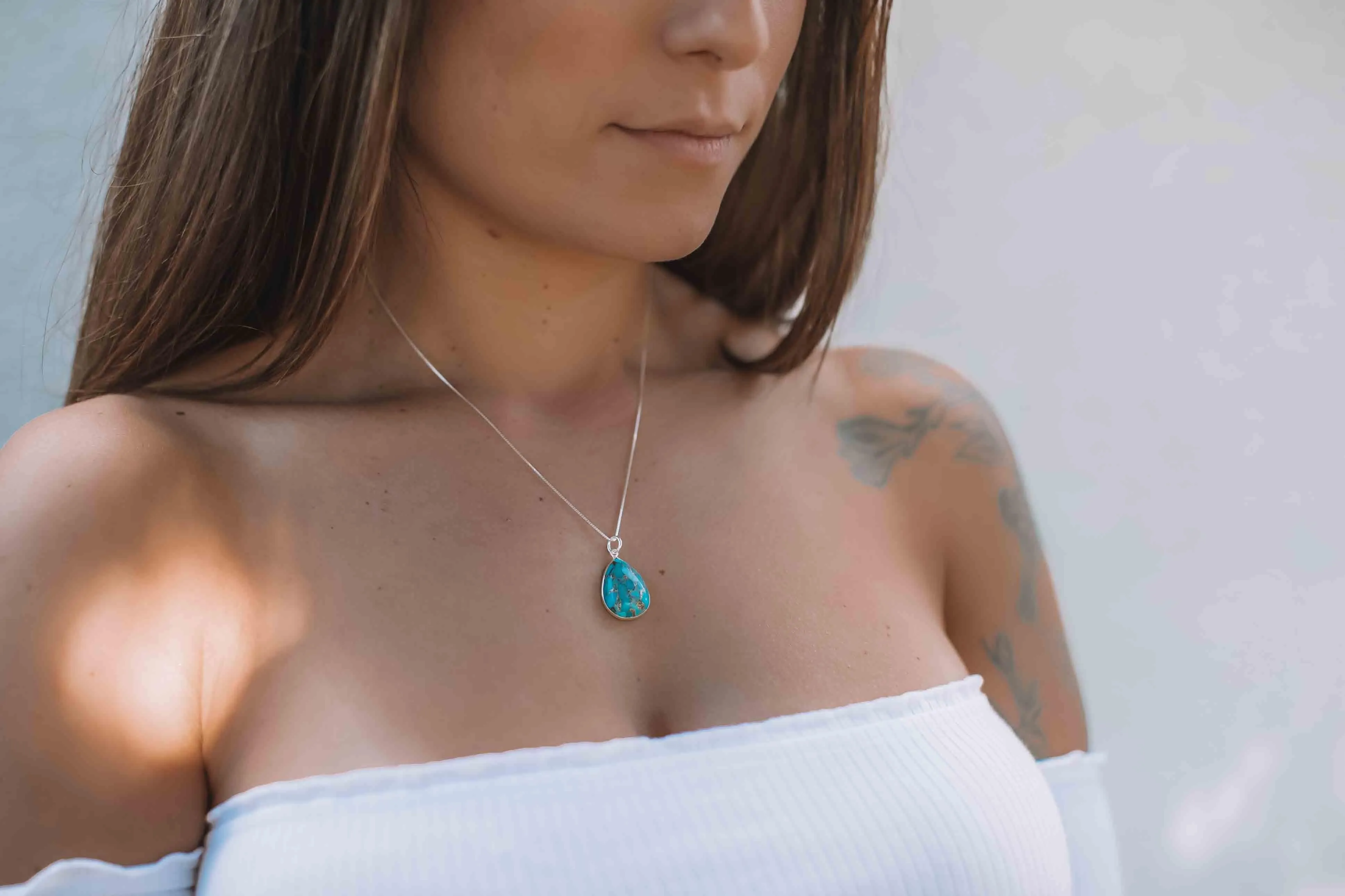 Suy Gemstone Necklace ~ Aqua Chalcedony ~ Sterling Silver 925~MN012