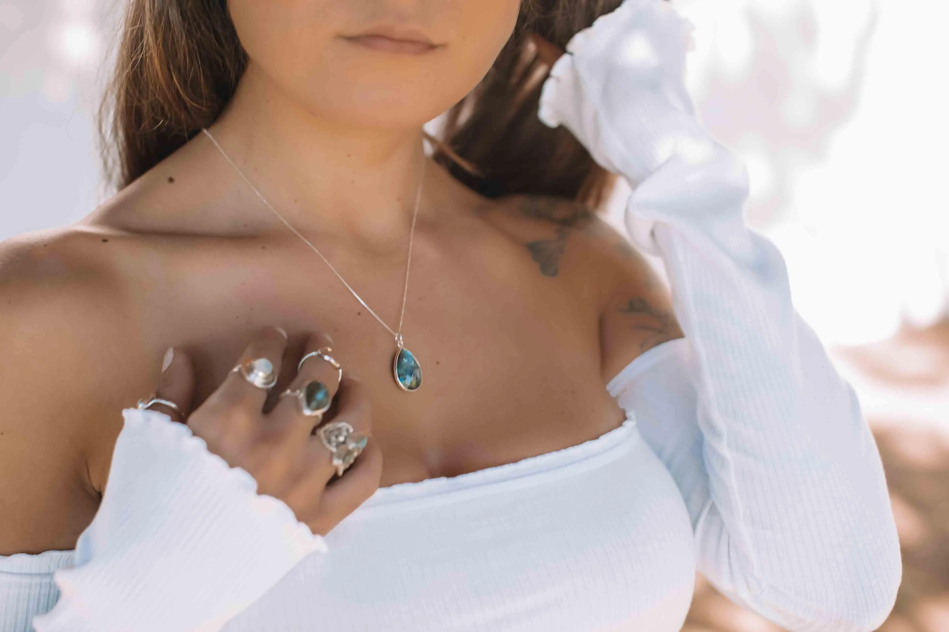 Suy Gemstone Necklace ~ Labradorite ~ Sterling Silver 925 ~MN012