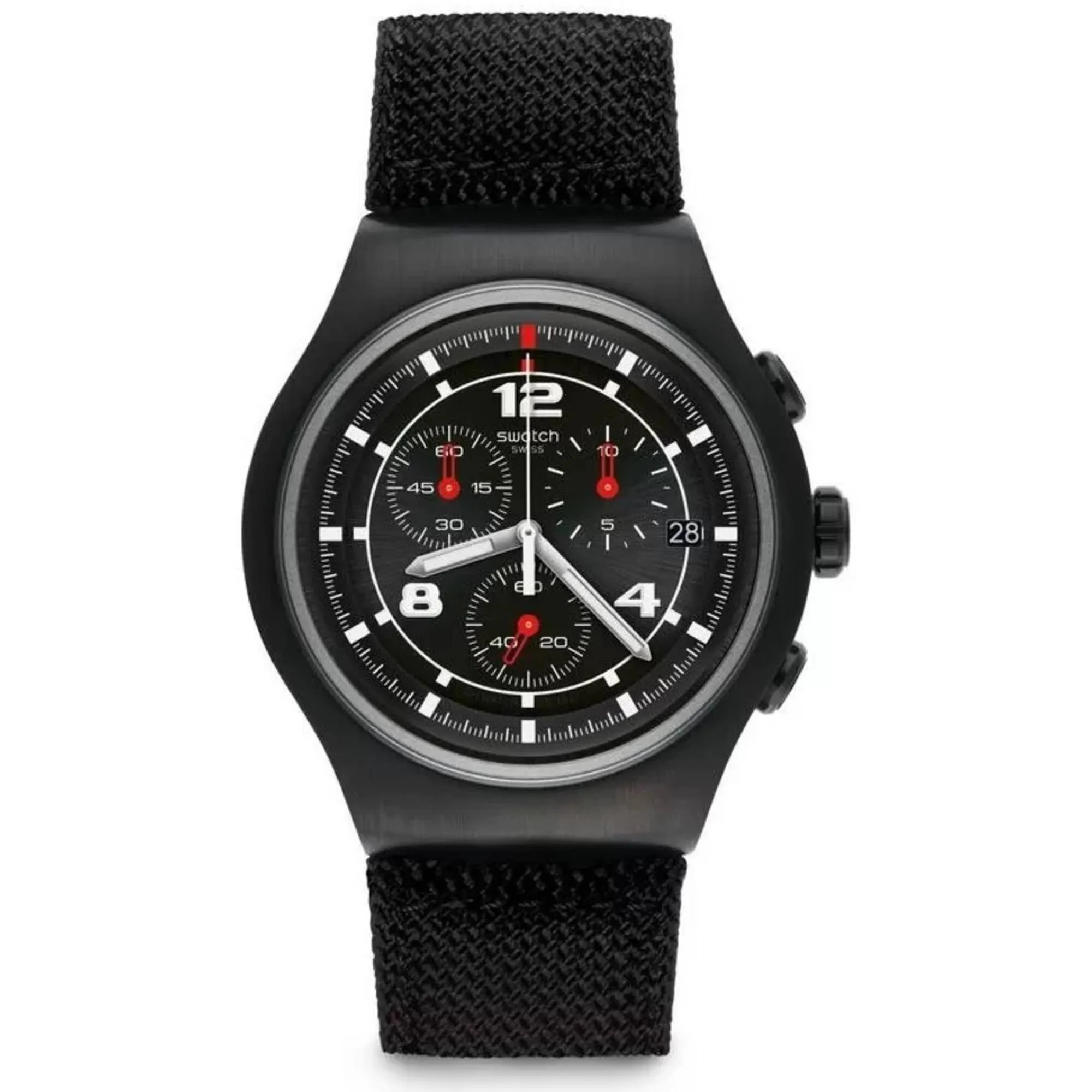 Swatch Men's Watch - Irony Thenero Chronograph Quartz Black Dial Strap | YOB404 