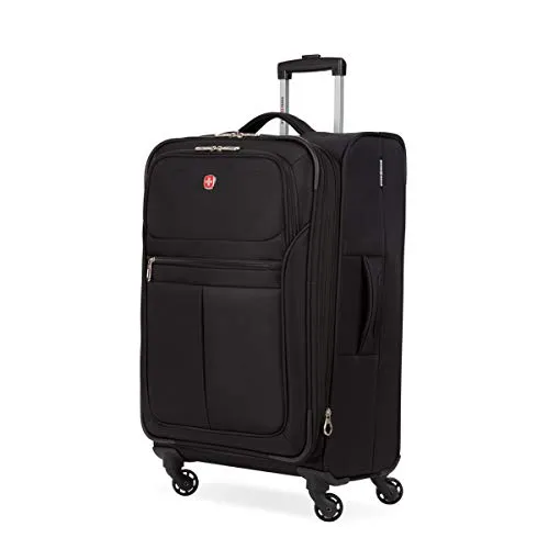 SwissGear 4010 Softside Luggage with Spinner Wheels, Black, Checked-Medium 23-Inch mega luggage savings