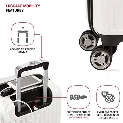 SwissGear 7272 Energie Hardside Expandable Luggage with Spinner Wheels, White, Carry-On 19-Inch