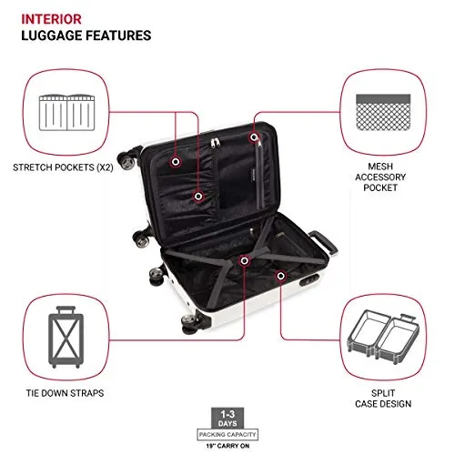 SwissGear 7272 Energie Hardside Expandable Luggage with Spinner Wheels, White, Carry-On 19-Inch