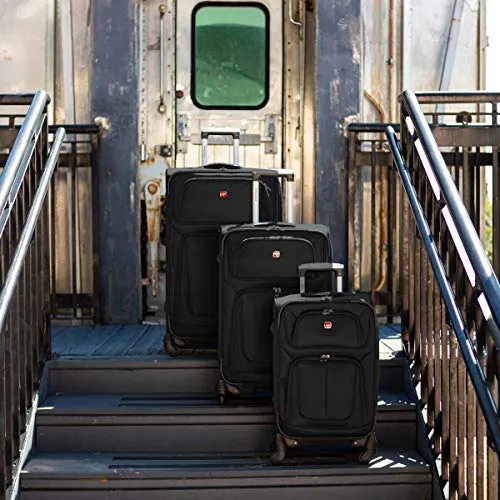 SwissGear Sion Softside Luggage with Spinner Wheels, Black, Checked-Large 29-Inch