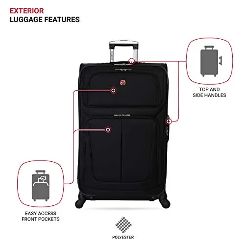 SwissGear Sion Softside Luggage with Spinner Wheels, Black, Checked-Large 29-Inch