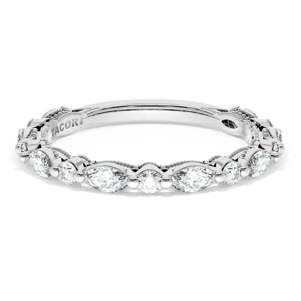 Tacori 18k Sculpted Crescent Marquise & Round Diamond Wedding Band 