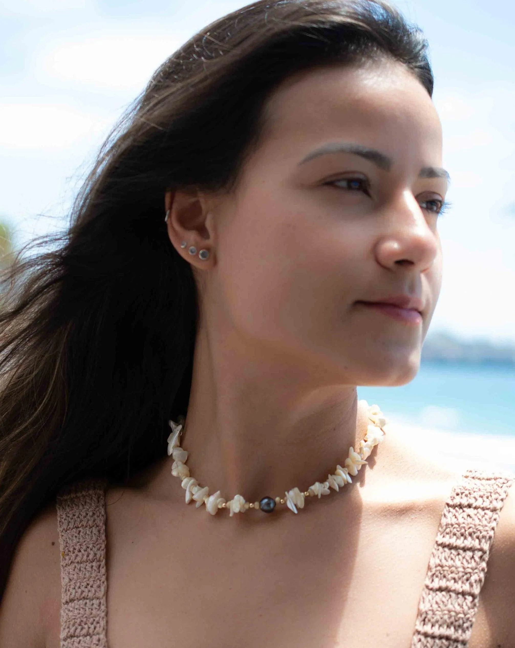 Tahitian Pearl & Mother-of-Pearl Choker ~ Sterling Silver 925 or Gold Filled~ Choker ~ MN065