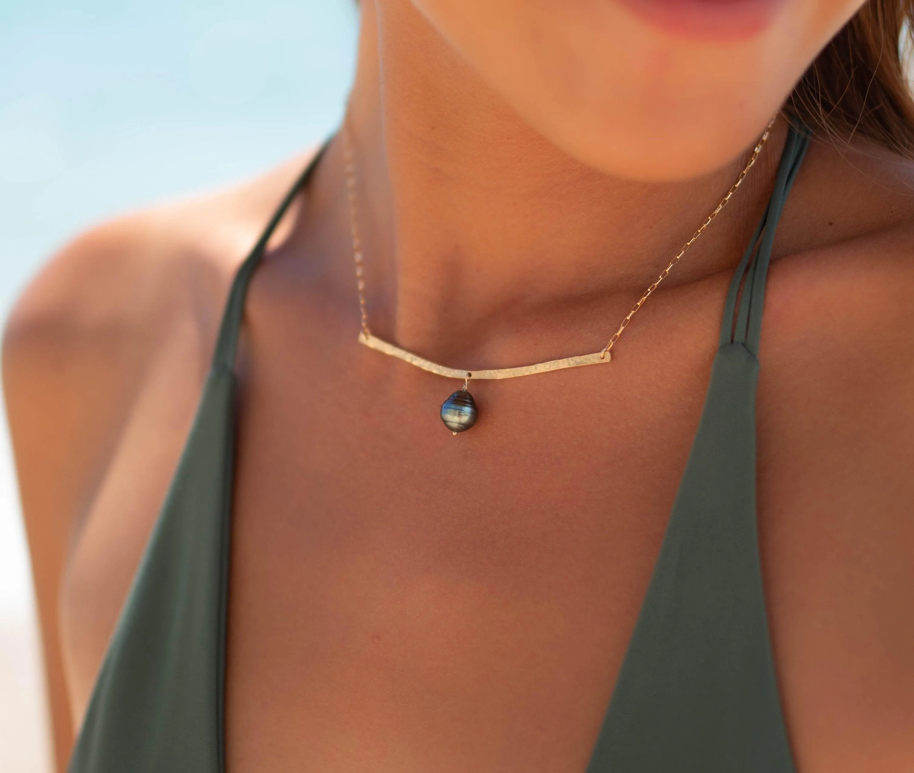 Tahitian Pearl Bar necklace ~ Gold Filled or Sterling Silver ~ MN064