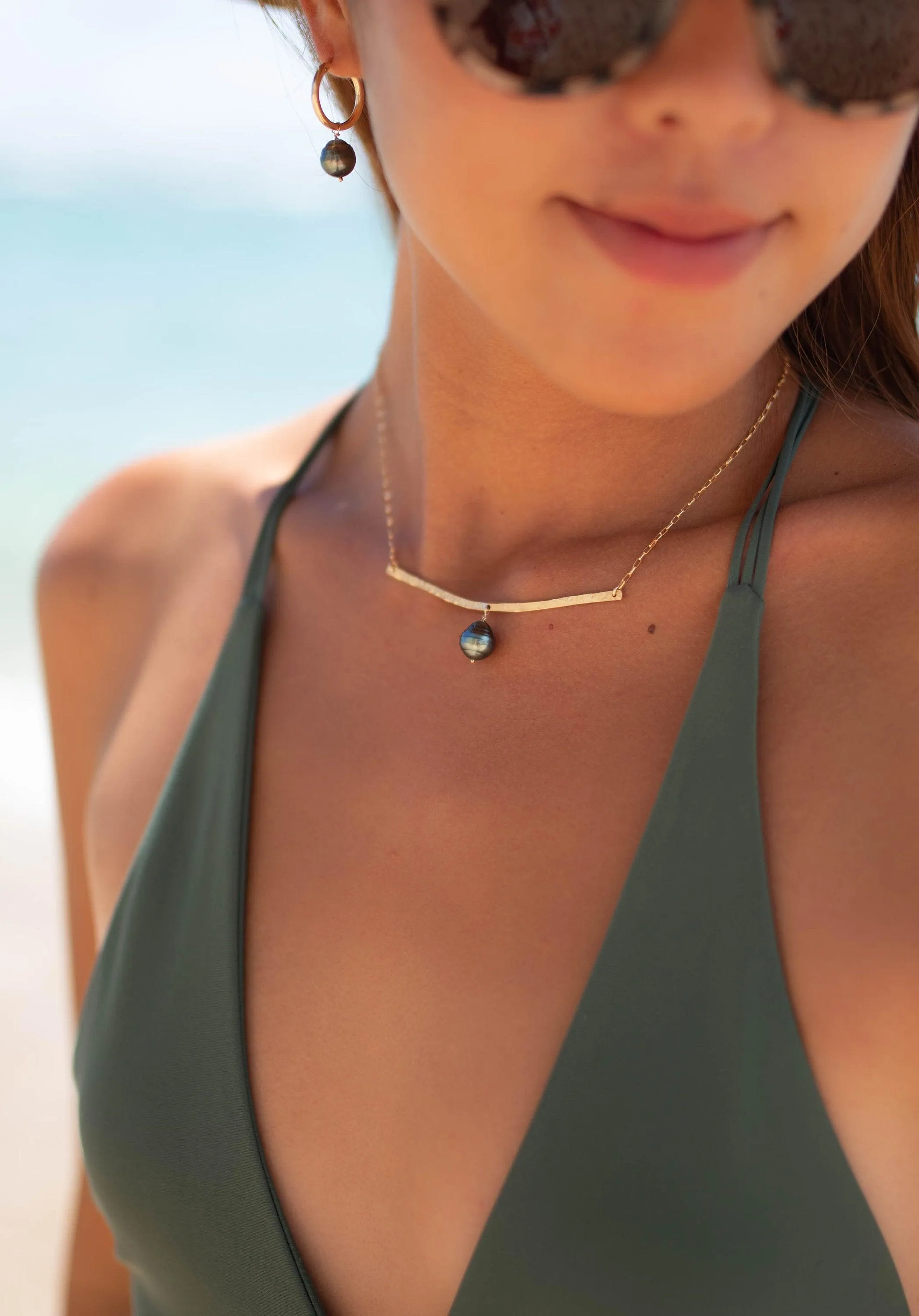 Tahitian Pearl Bar necklace ~ Gold Filled or Sterling Silver ~ MN064
