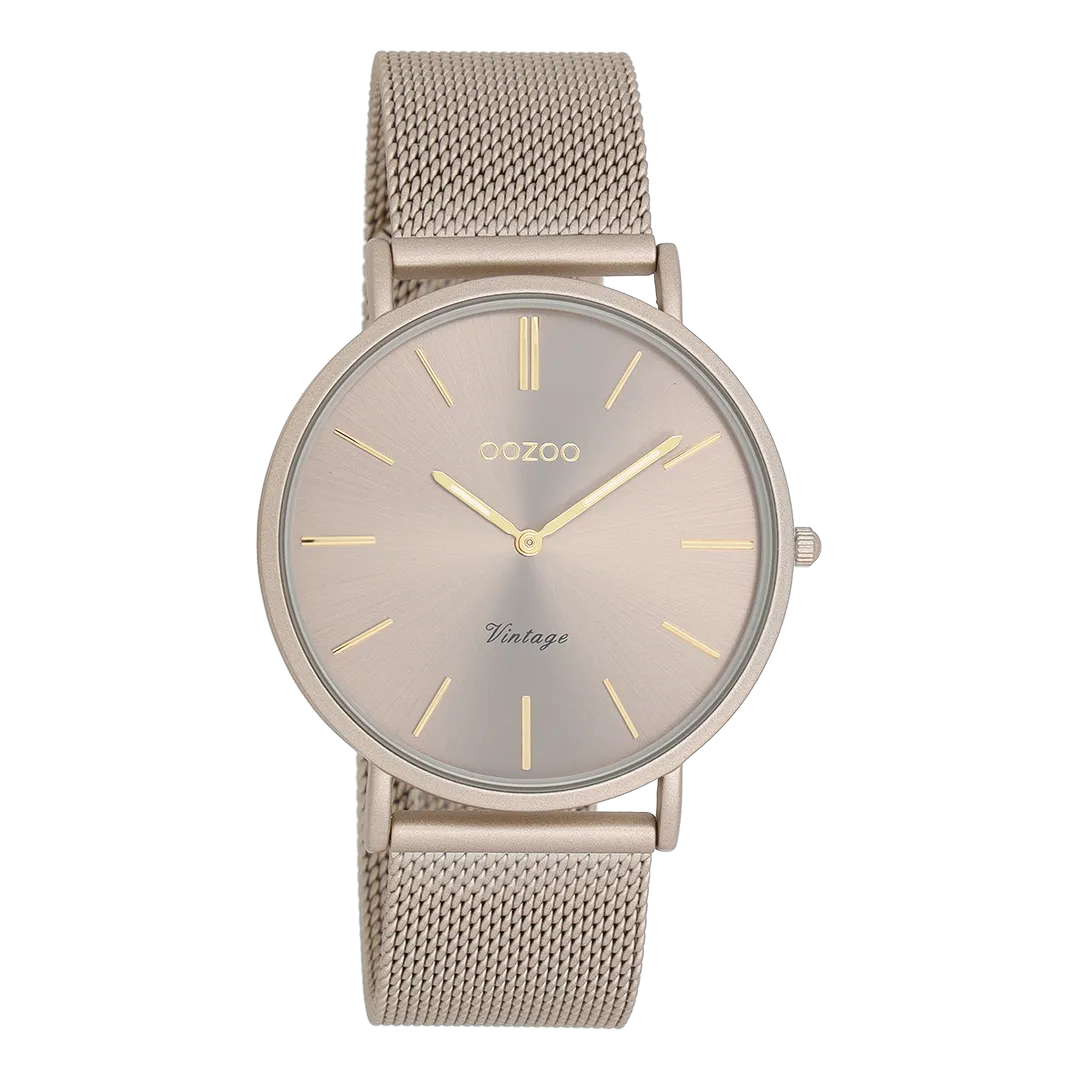 Taupe OOZOO watch with metal mesh bracelet - C20336
