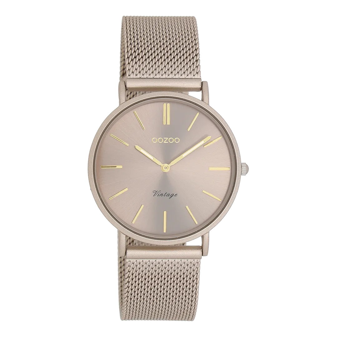 Taupe OOZOO watch with metal mesh bracelet - C20337